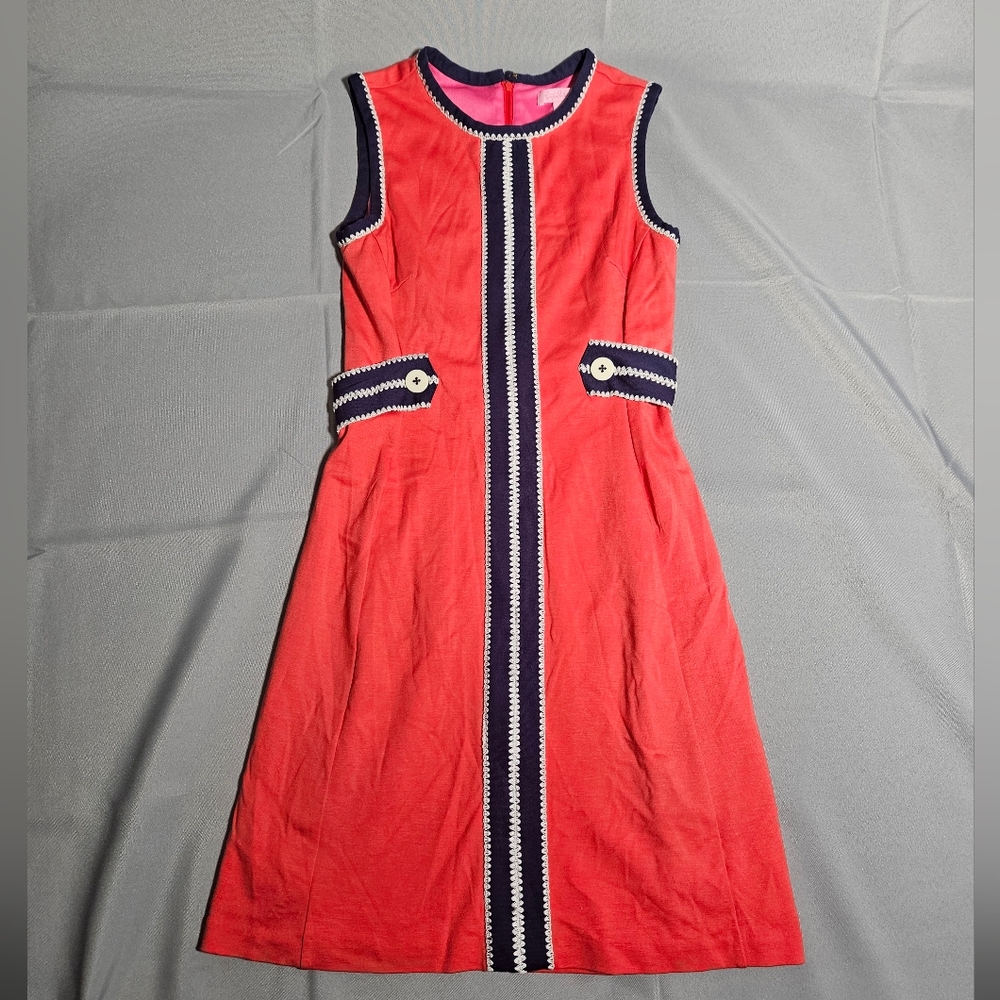 Lilly Pulitzer Shift Mini Dress Coral Knit 60s Mod Stretch Conservative Sz S